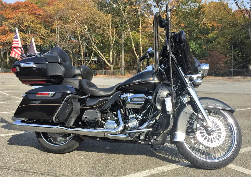 Black Harley Ultra Limited with Tour-Pak and tall ape hangers