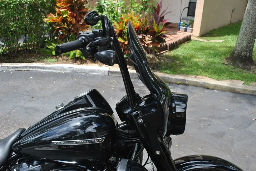Black ape hangers and tinted windshield on a Harley Road King Special