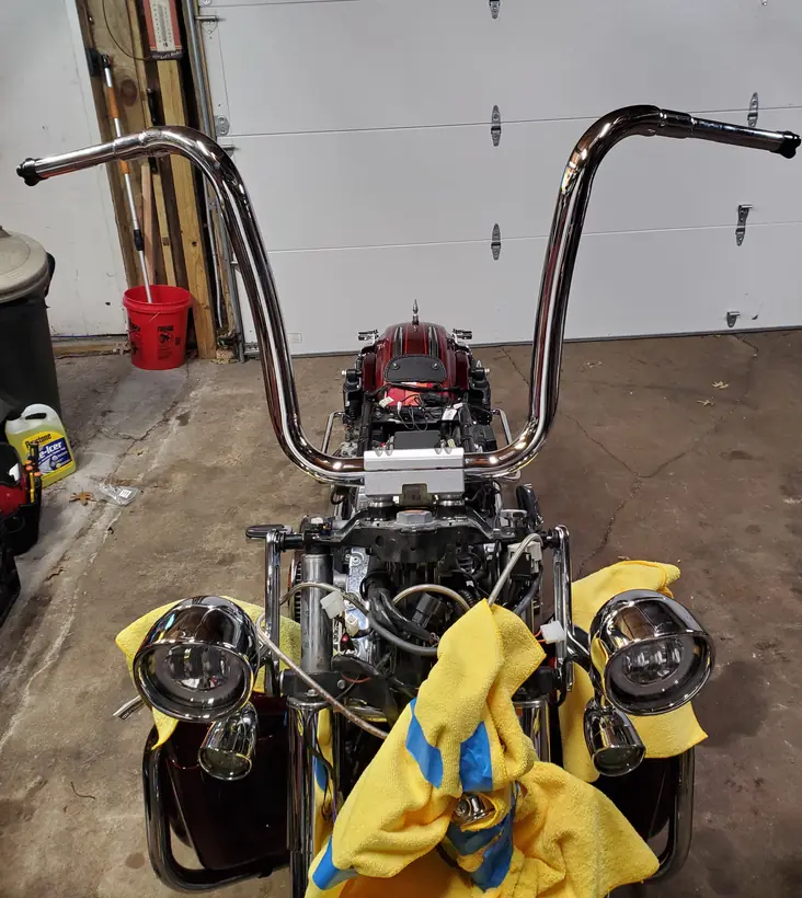 Chrome ape hangers going onto a CVO Road King